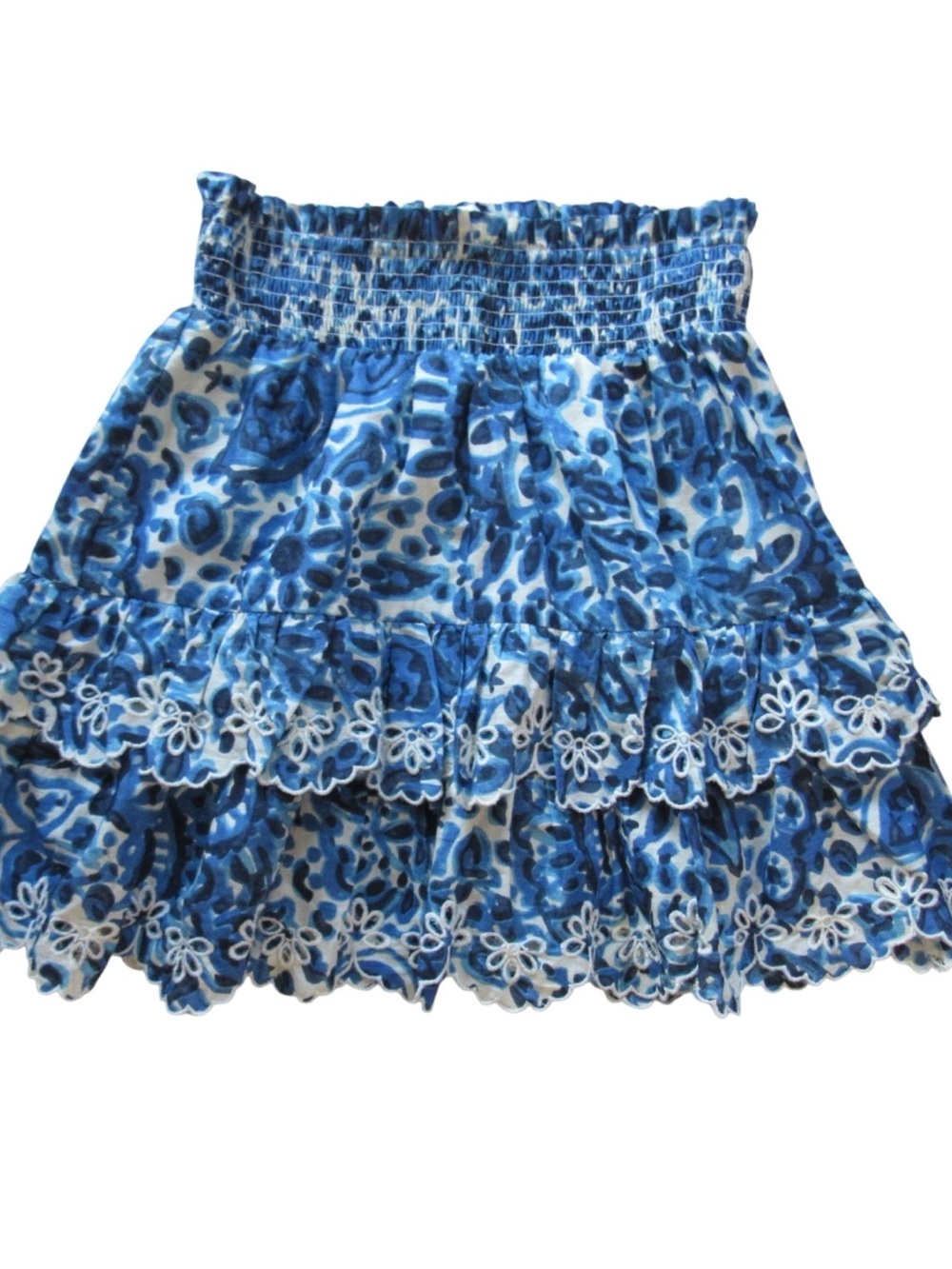 House Of Harlow 1960 Melba Blue Skirt Medium Embroidered Tiered Ruffle Boho